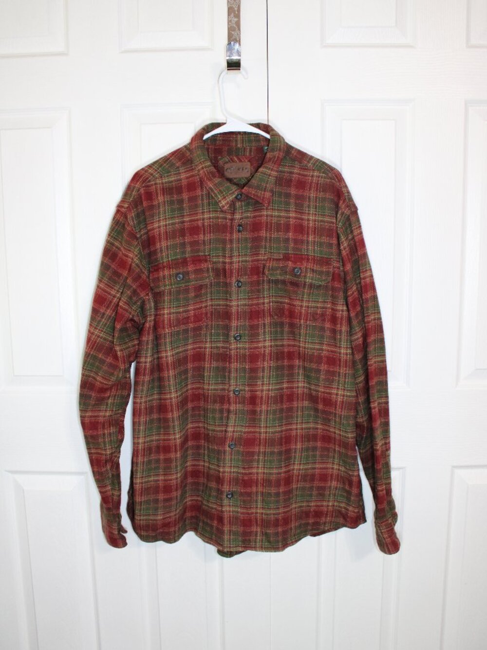Orvis Men's Heavyweight Red and Green Plaid Tartan Flannel Shirt Jacket